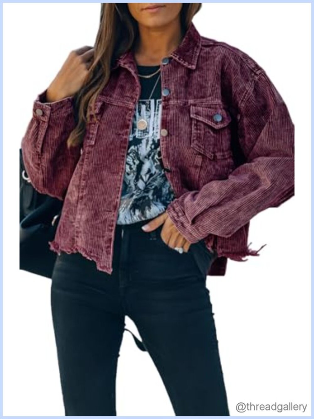 Womens Cropped Corduroy Jacket Button Down Shacket Fall Casual Loose Fit